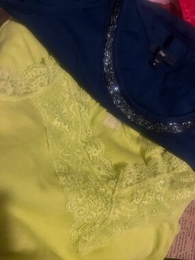 GAP Women's Sequin Beads Camisole - Lime Green & Mossimo Lace Trim Tank